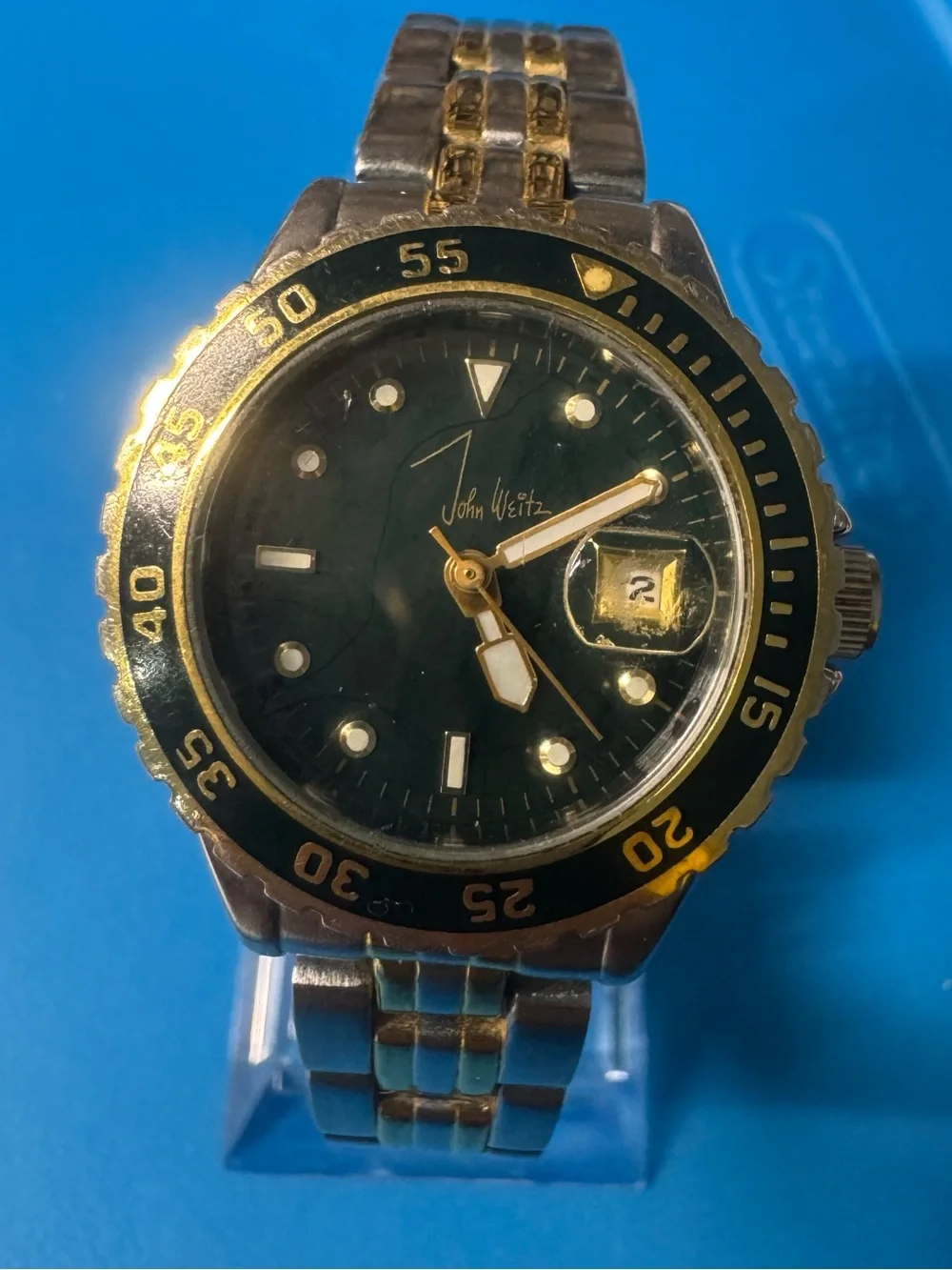 John Weitz Two-Tone Black Dial Watch